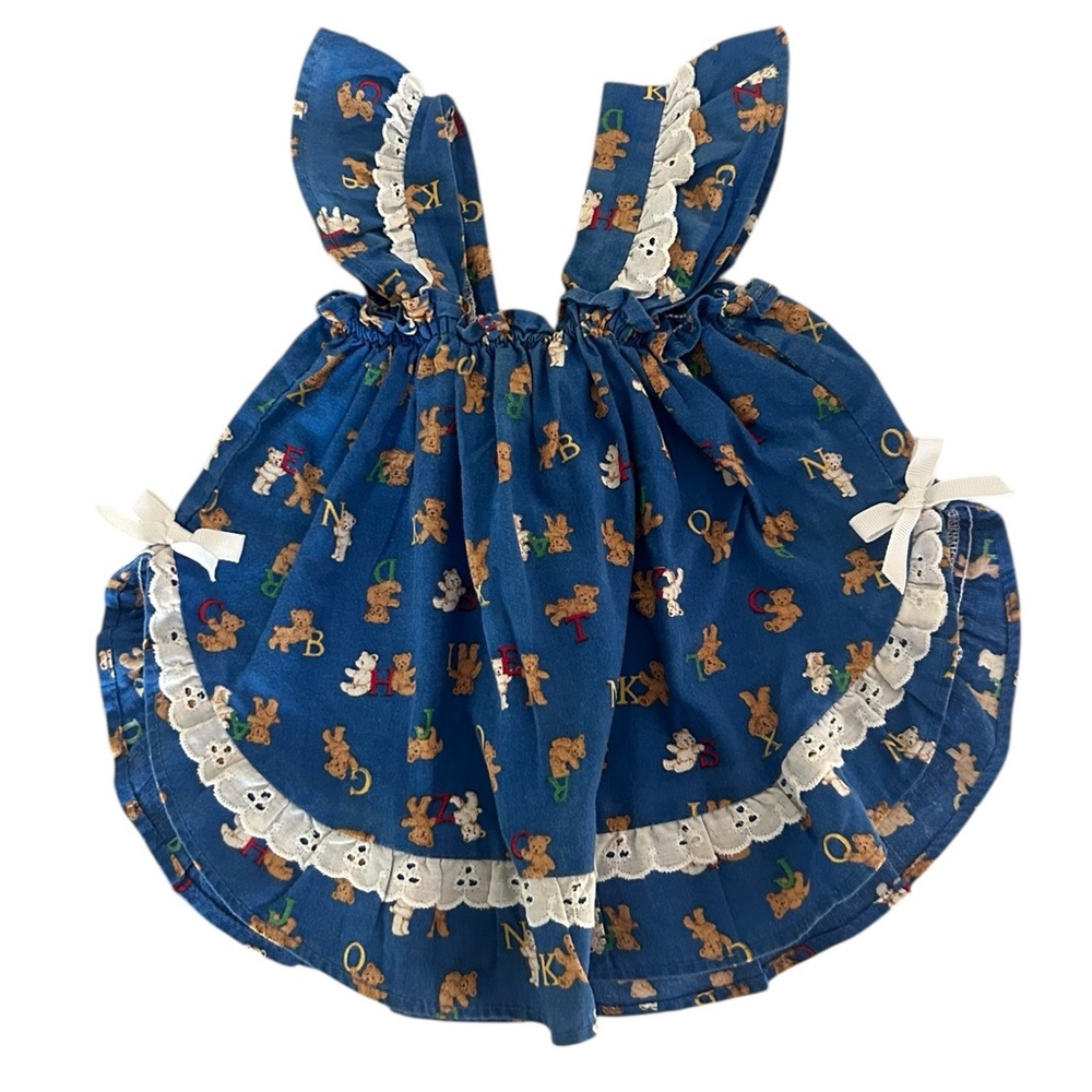 VINTAGE Teddy Bear Print Dress with Lace Trim